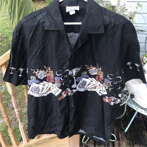 Pacific Legend Hawaiian Shirt XL Cards Gambling Martini Flame USA Hawaii Black